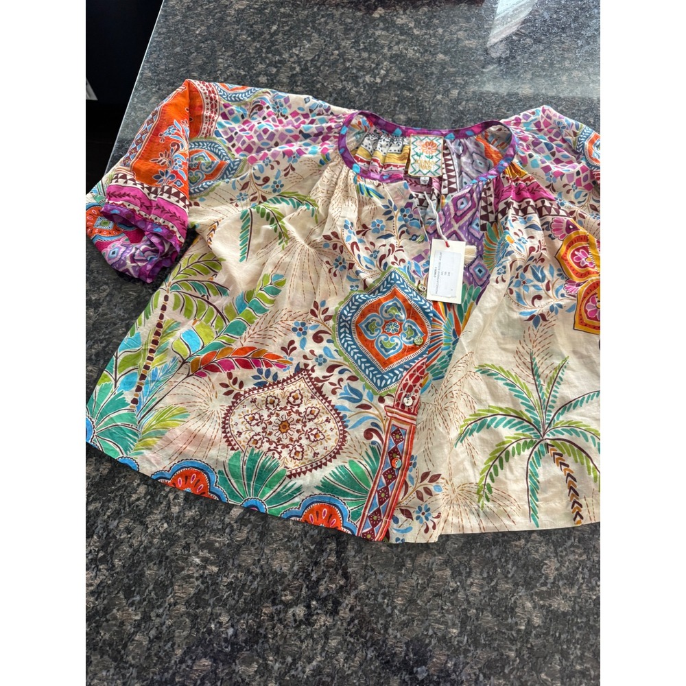 Johnny Was Michaella Peasant Blouse Avelar Tropical Print Top C18826-4 Small NEW - Picture 4 of 11